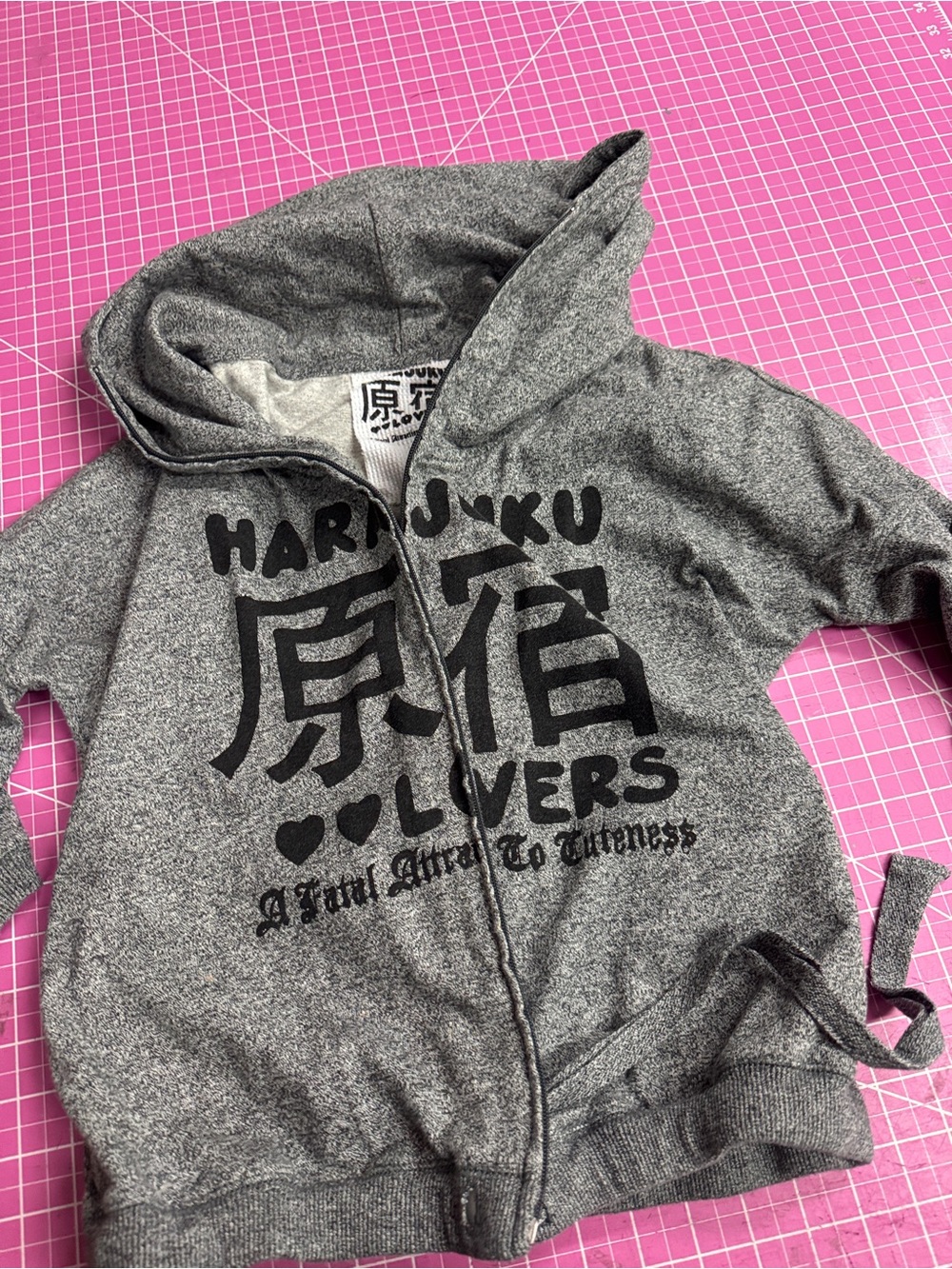 Harajuku Lovers Gwen Stefani Gray Hooded Zip-Up Jacket with Graphics S